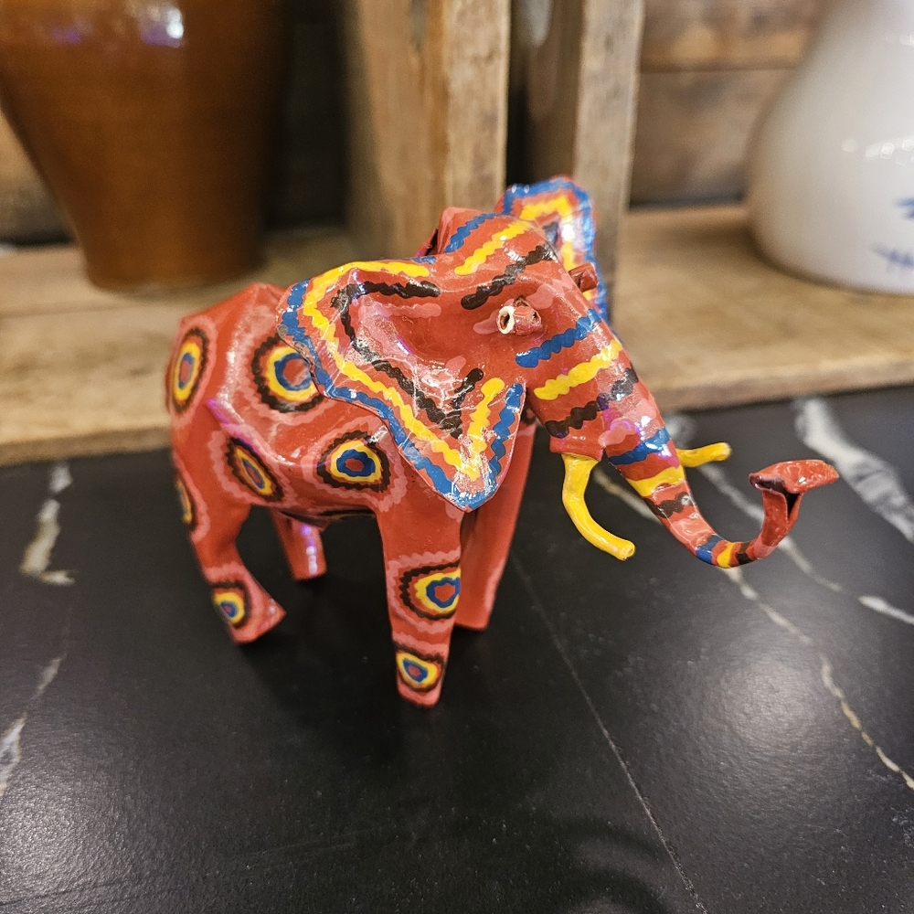 Colorful Painted Tin Elephant Figurine‎